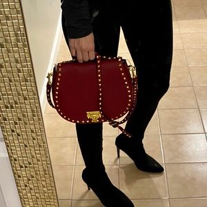 Genuine leather gold studded bag